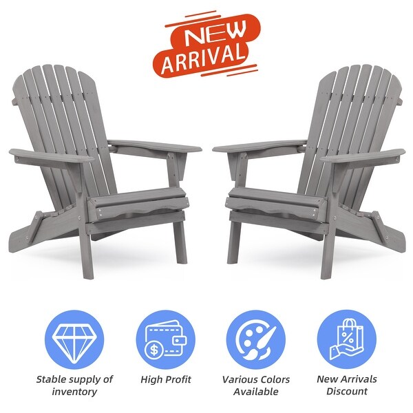 Wooden Outdoor Folding Adirondack Chair Set of 2 Wood Lounge Patio Chair for Garden