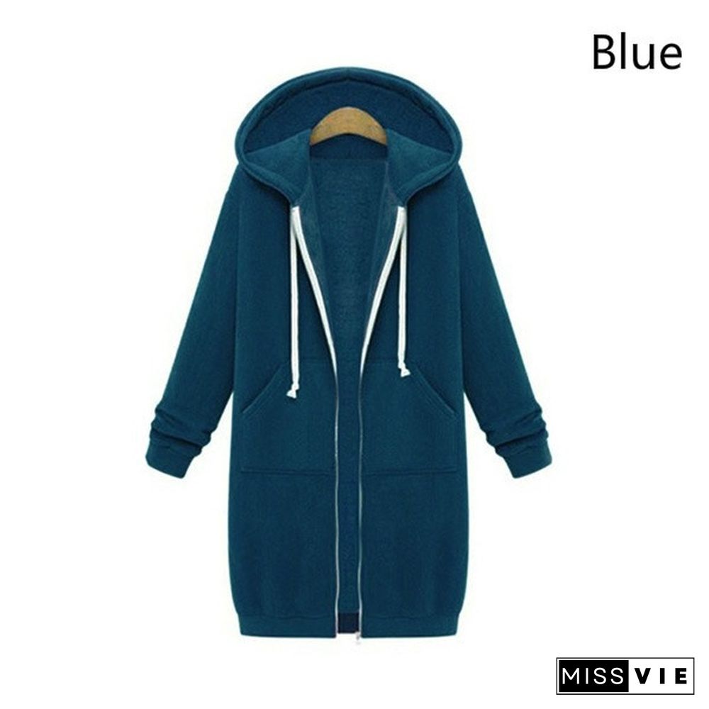 Hot Autumn and Winter Women's Hooded Sweater Thick Long-sleeved Jacket Casual Zipper Cardigan Loose Coat