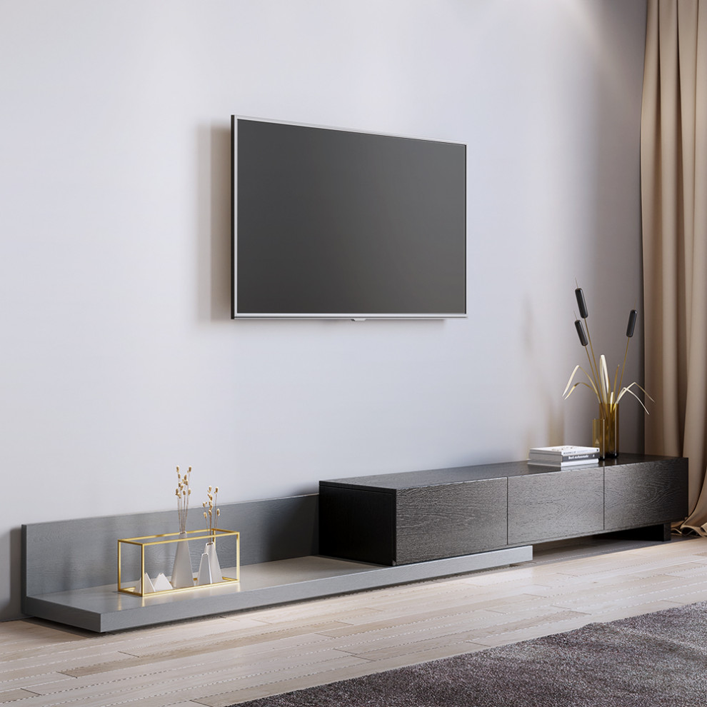 Modern Extendable TV Stand Black and Gray Media Console with 3 Drawer   Contemporary   Entertainment Centers And Tv Stands   by Homary International Limited  Houzz