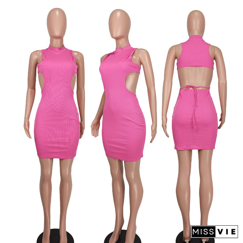 Solid Color Sleeveless Open Back Bodycon Dresses