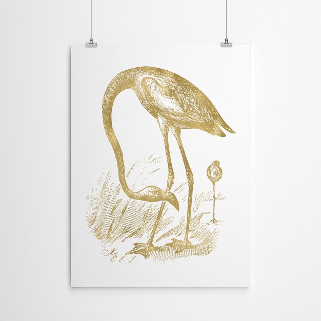 Americanflat Minimalist Animal Flamingo 1 Gold On White By Amy Brinkman Poster