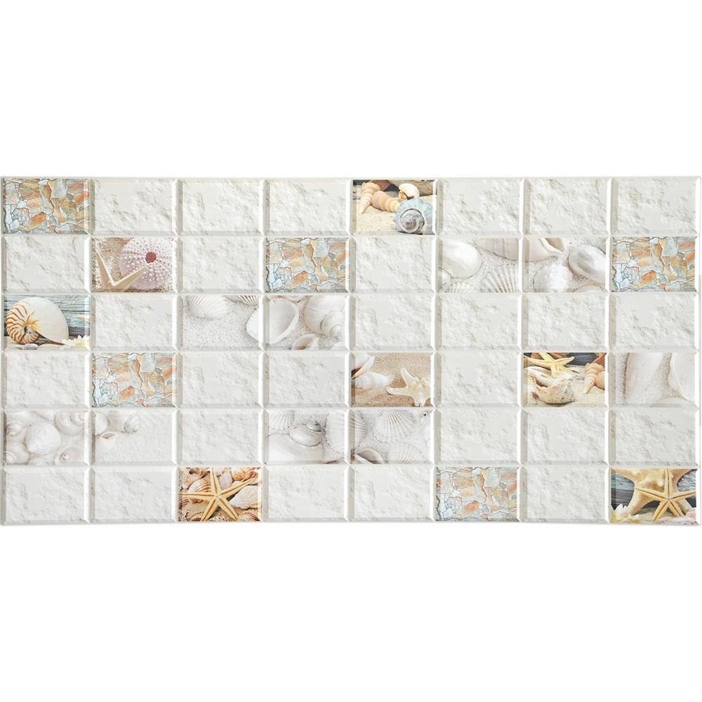 Dundee Deco 3D Falkirk Retro 1100 in. x 38 in. x 19 in. White Beige Yellow Faux Mosaic Tile PVC Decorative Wall Paneling (5-Pack) GRHDTP10011596-5