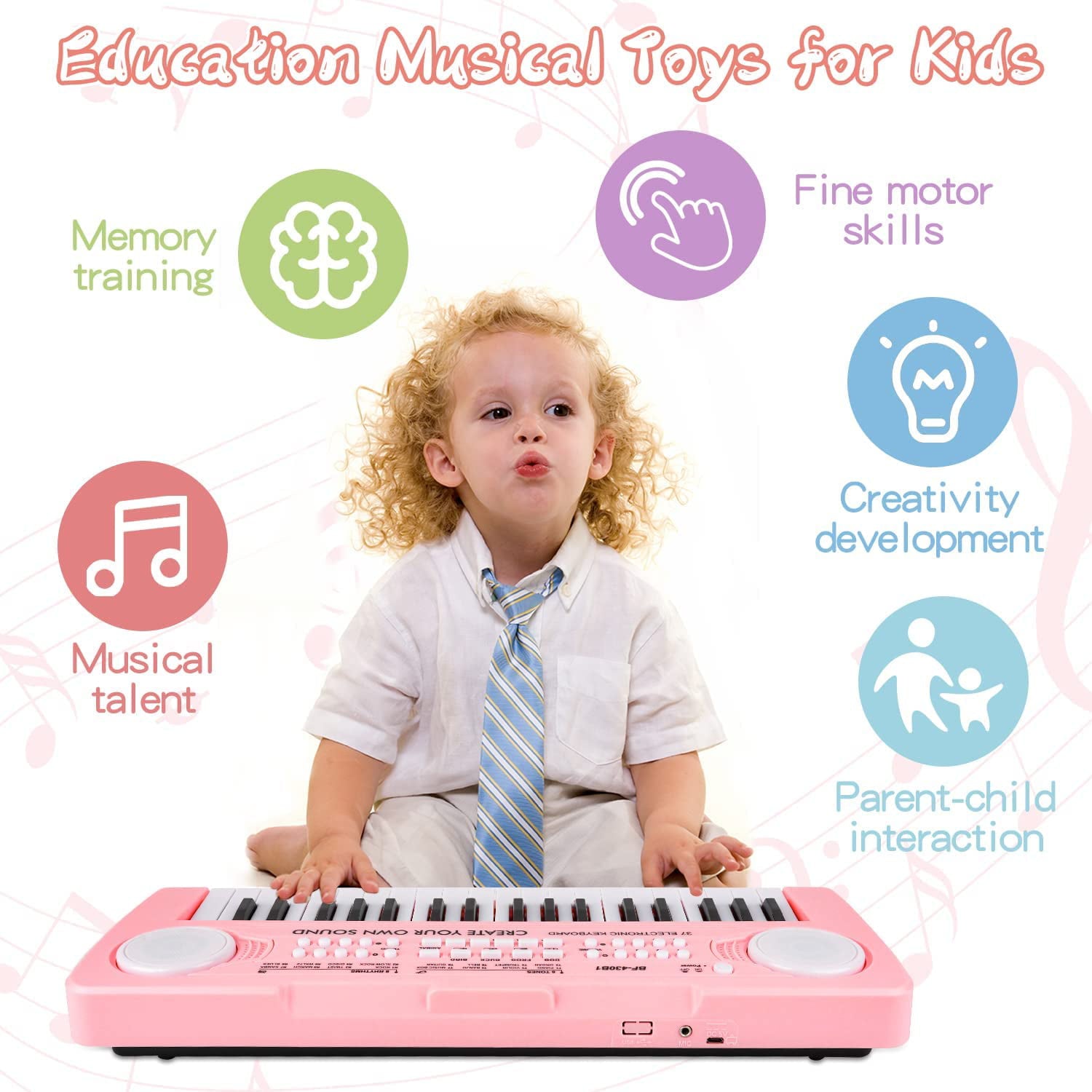 Zmoon 37 Key Piano for Kids with Microphone ，Portable Electronic Piano for Kids Early Learning Educational Music Toys for 3 Year +