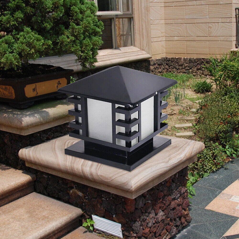 TFCFL Black Retro Pillar Light Lantern Garden Lighting Yard Gate Post Lamp Waterproof