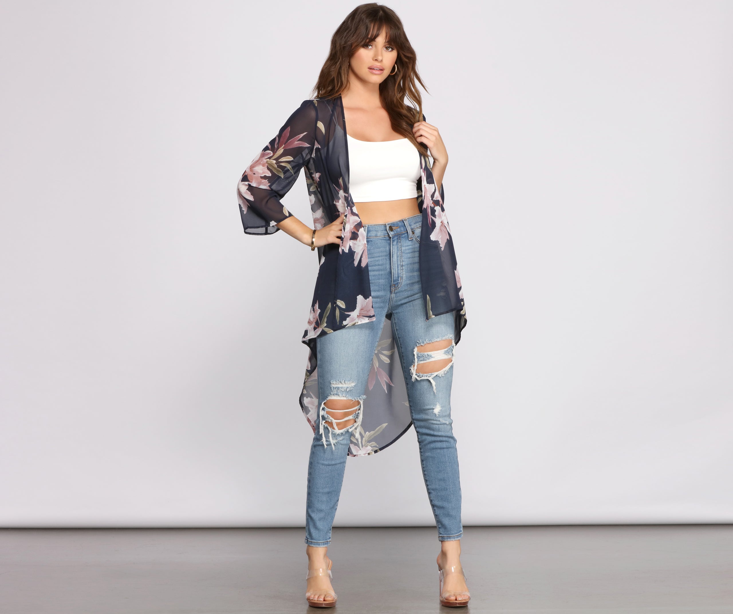 Floral Passion Chiffon High Low Kimono