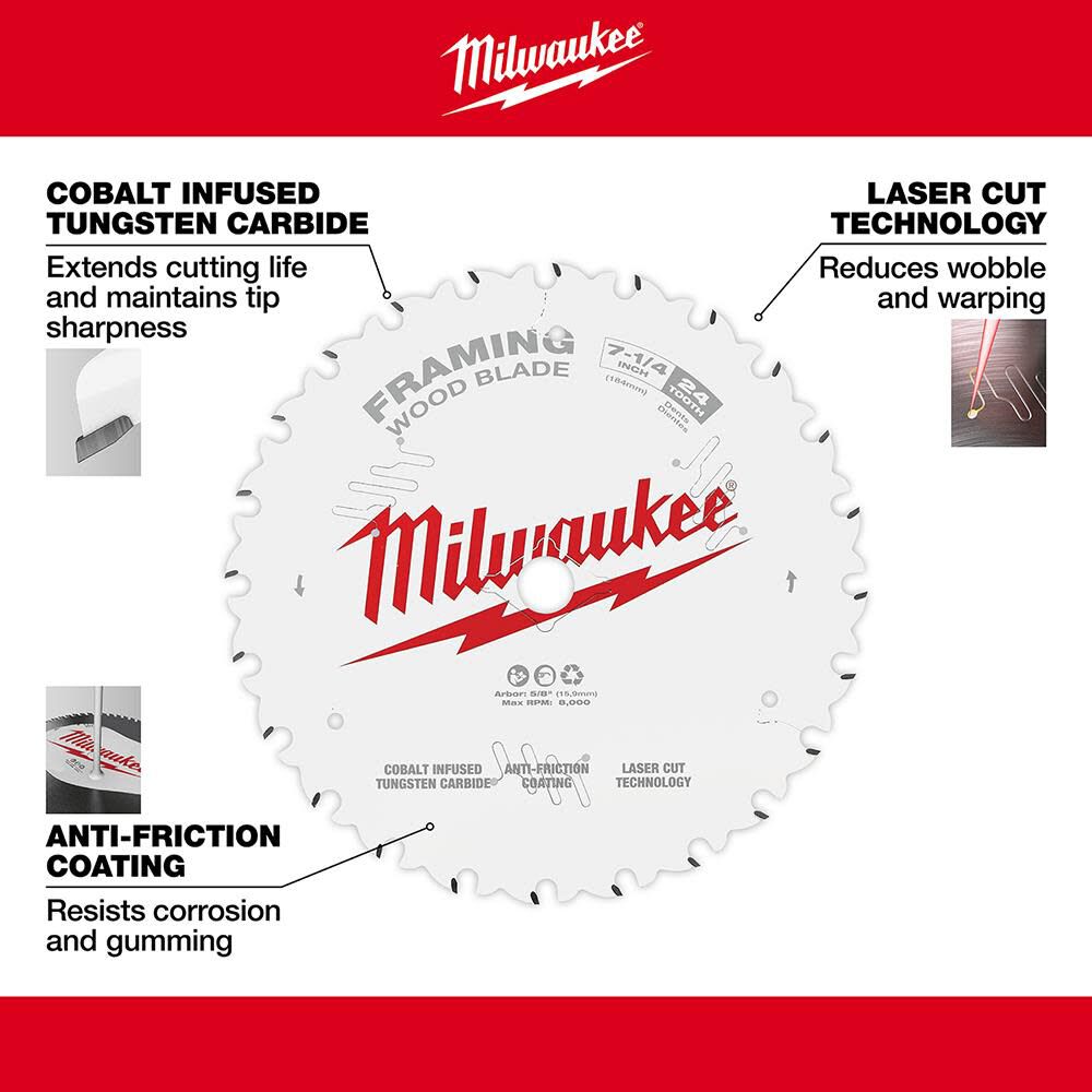 Milwaukee 7-1/4 in. 24T Framing Circular Saw Blade 48-40-0720 from Milwaukee