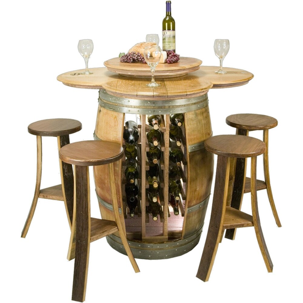 Wine Barrel Designs 4 Person Barrel Bar Set with Wine Storage