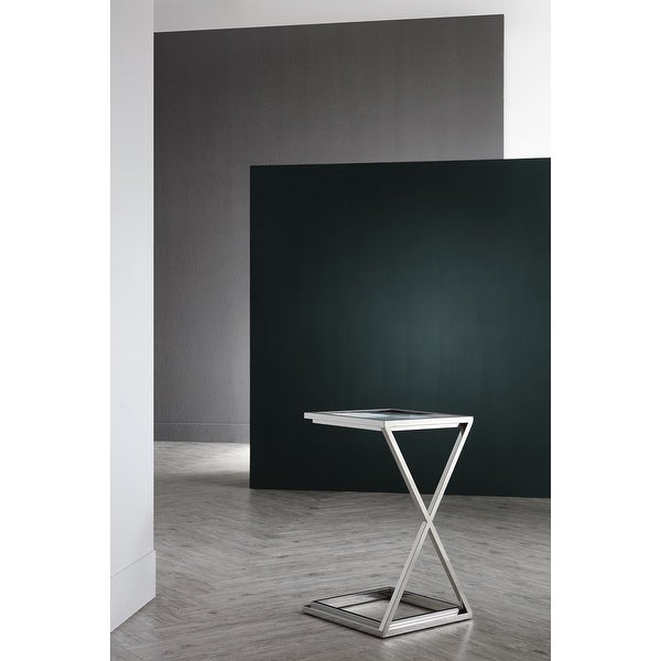 Pasargad Home Luxe Collection Glass and Steel Upholstered Side Table - W15.07