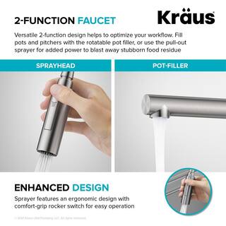 KRAUS Artec Pro Pull-Down Single Handle Kitchen Faucet with Pot Filler in Matte Black  Spot Free Black Stainless Steel KPF-1604MBSFSB