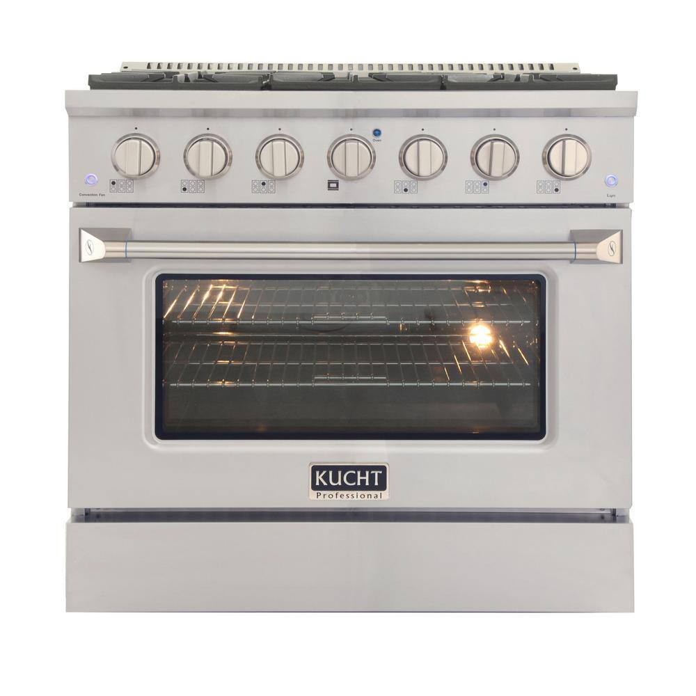 Kucht Pro-Style 36 in. 5.2 cu. ft. Propane Gas Range with Convection Oven in Stainless Steel and Silver Oven Door KNG361LP-S