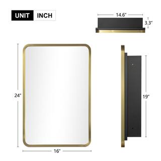 NEUTYPE 16 in. W x 24 in. H Rectangle Gold RecessedSurface Mount Medicine Cabinet with Mirror A-MR11006