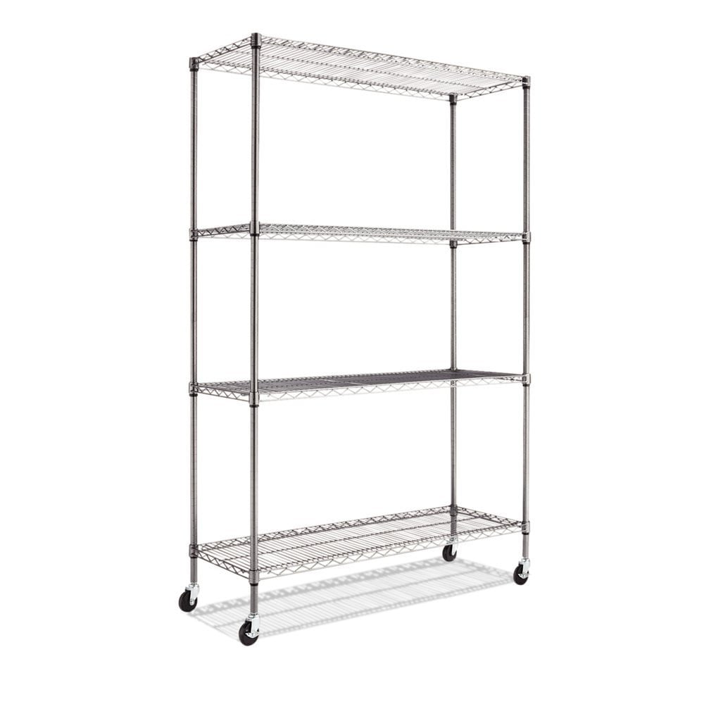 Alera Complete Wire Shelving Unit with Casters, Four-Shelf, 48