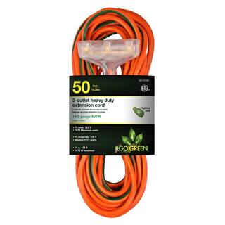 GoGreen Power 100 ft. 3-Outlet 123 Heavy Duty Extension Cord - Orange GG-15200