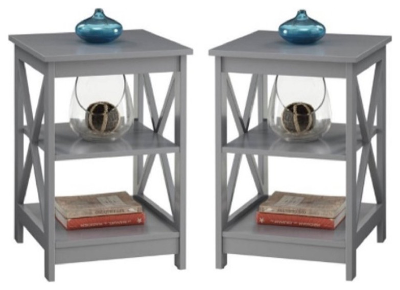 Home Square 2 Piece X Frame Wood End Table Set in Gray   Transitional   Side Tables And End Tables   by Homesquare  Houzz