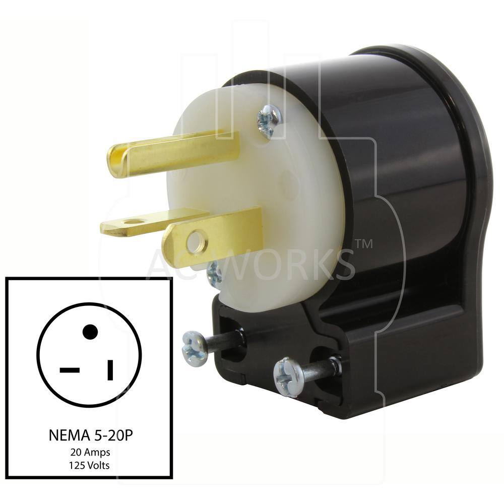 AC WORKS 20 Amp 125-Volt NEMA 5-20P All Angles Elbow Industrial Heavy Duty Grade Male Plug ASE520P