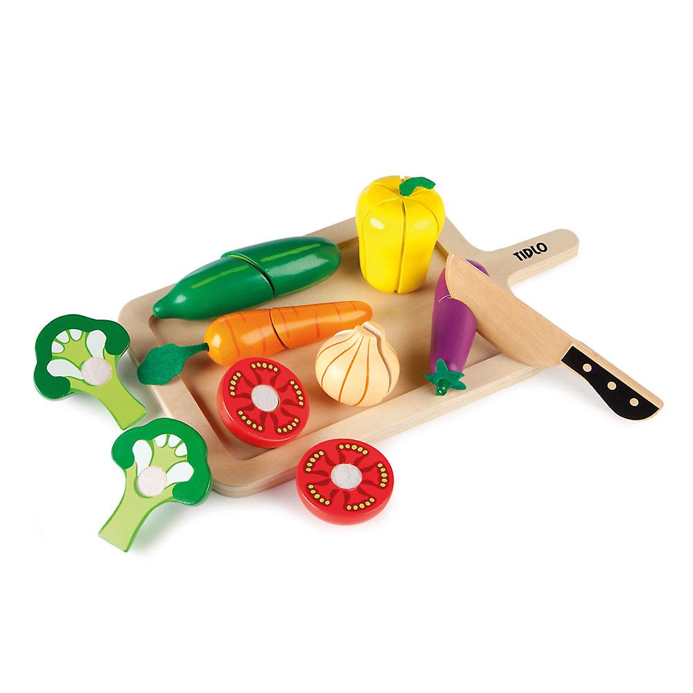 Tidlo Wooden Play Food Cutting Vegetables Set Pretend Roleplay Accessories