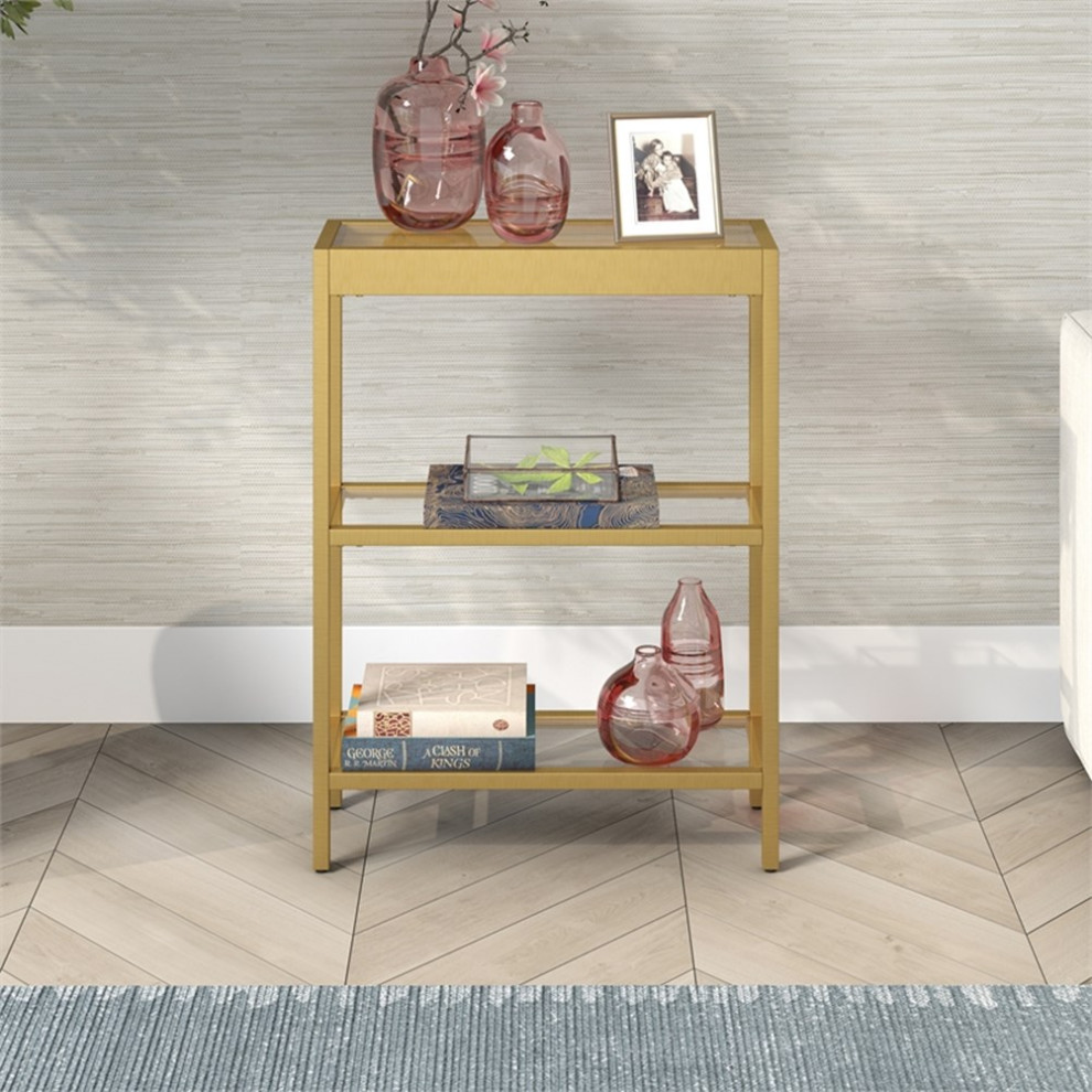 Maklaine Contemporary 22 quotGlass Console Table in Brass Finish   Contemporary   Console Tables   by Homesquare  Houzz