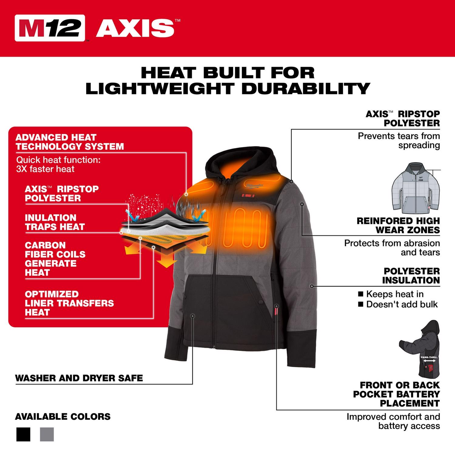 MW M12 XXXL Long Sleeve Men\u0027s Hooded Heated Jacket Kit Gray