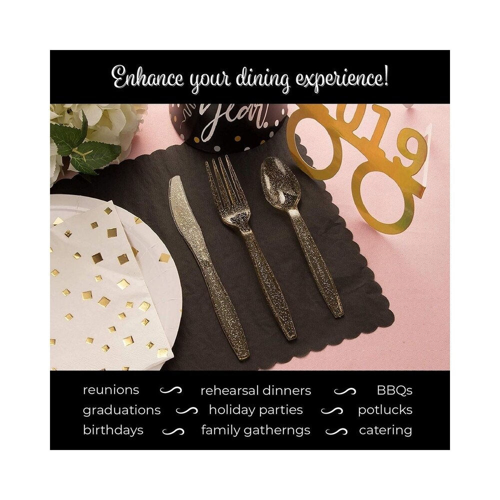 Juvale 144 Pack Gold Glitter Silverware Set   Disposable Party Cutlery Utensils