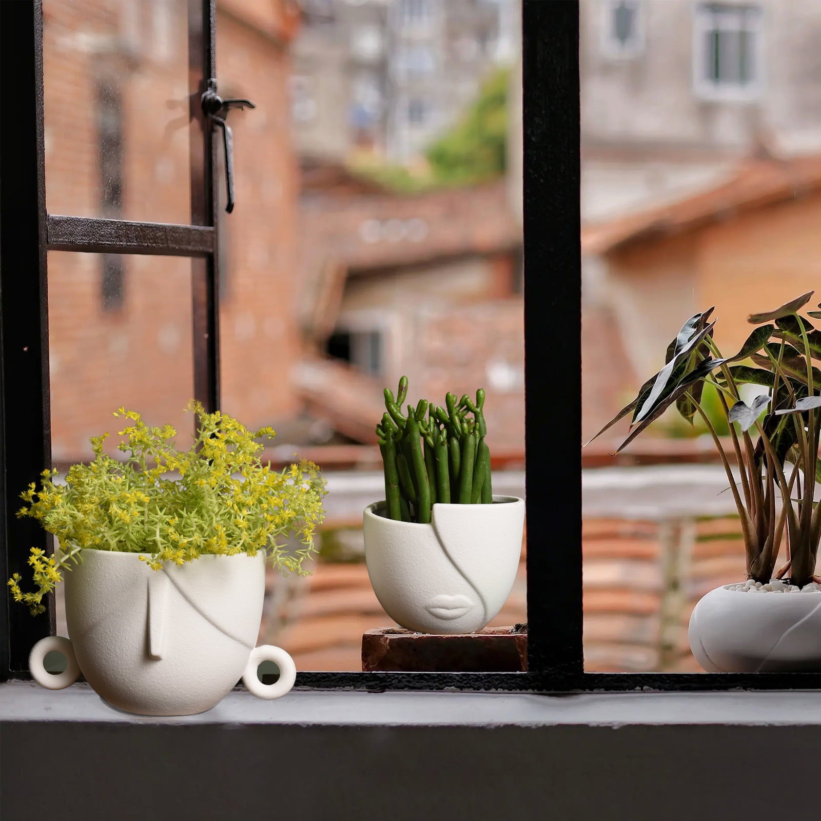 Garden Succulent Planter Flower Pots Set of 2, Indoor Planter Pots with Drainage Hole, Ceramic White 5.4” + 4.7”