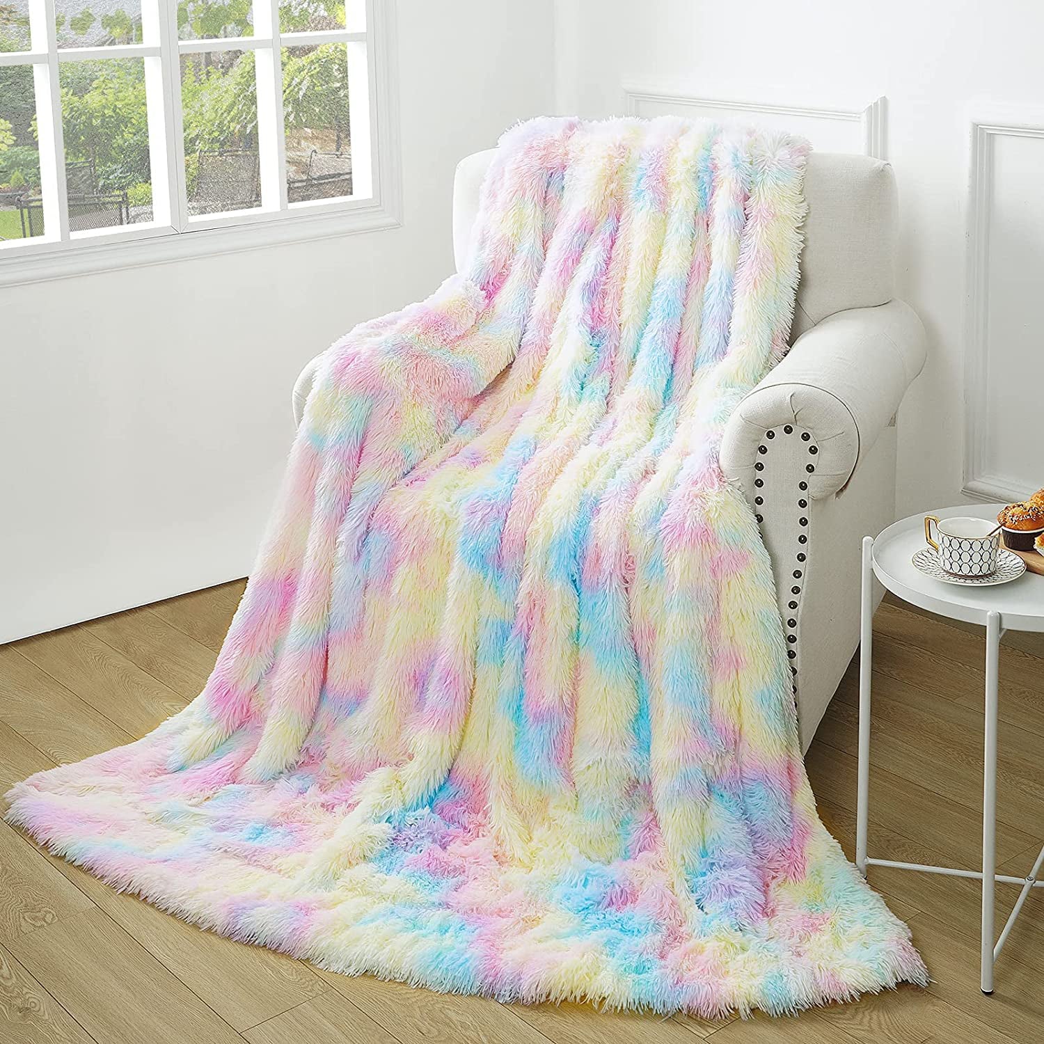 Lochas Plush Fluffy Soft Rainbow Blanket for Couch Bed Sofa Kids Warm Sherpa Colorful Blankets， 50