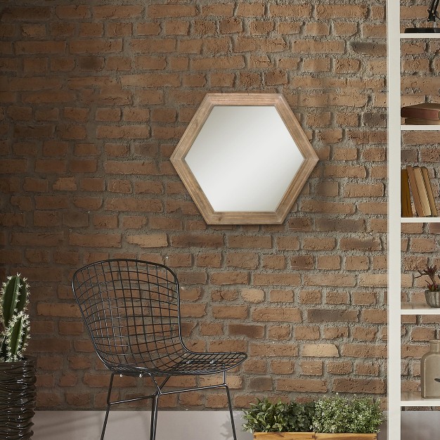 X 20 7 quot Wooden Hexagon Wall Mirror Brown Stonebriar Collection