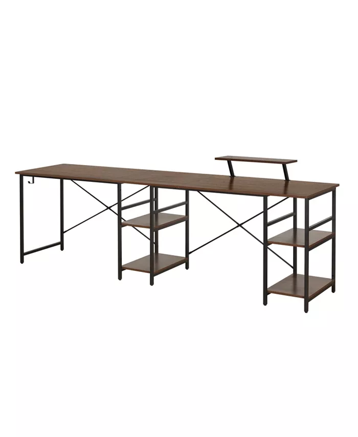 Techni Mobili Wood L-Shape with Storage Shelves Industrial Desk