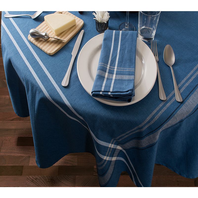 Chambray Blue and White French Stripe Patterned Round Tablecloth 70