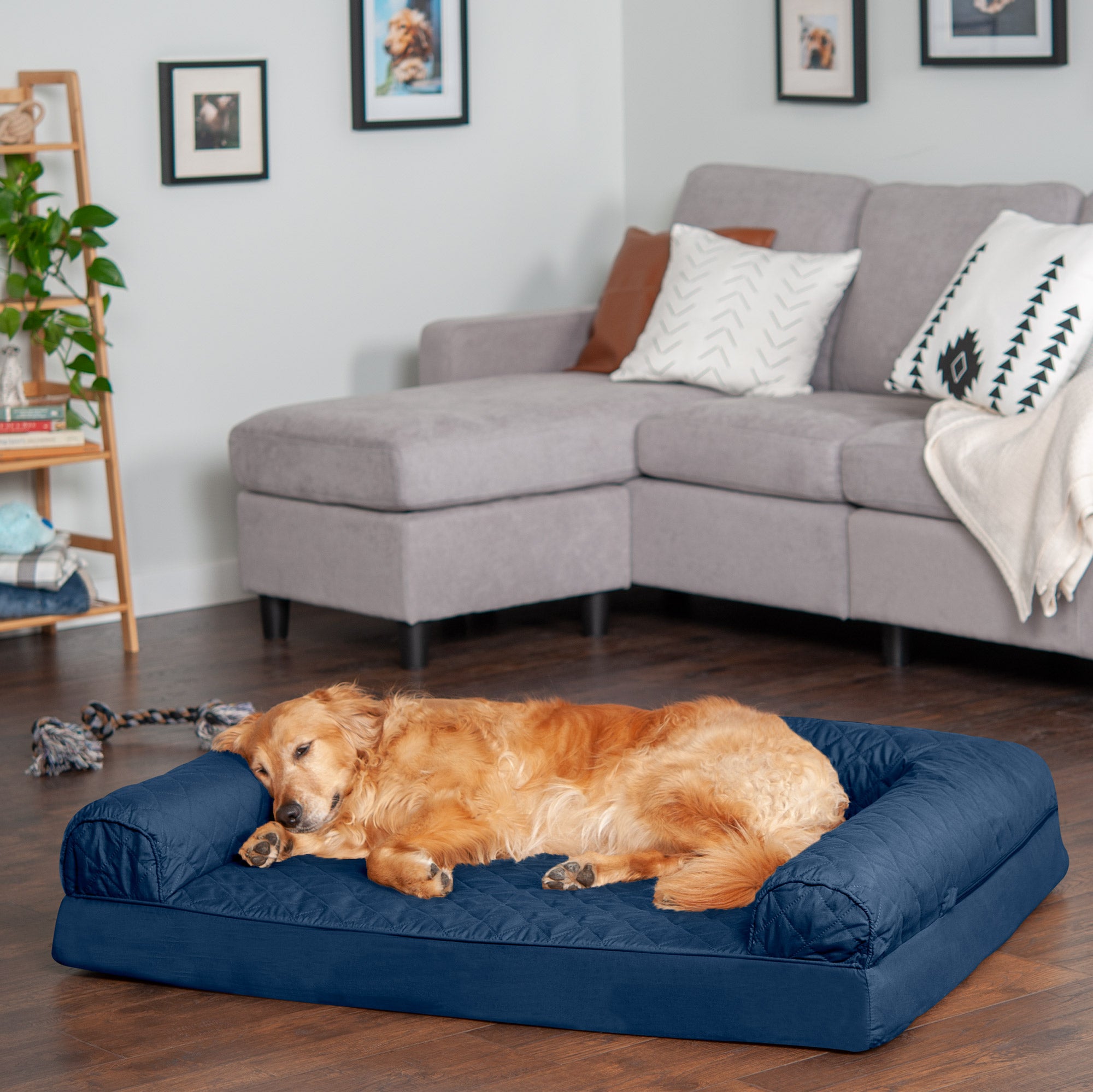 FurHaven Pet Products | Full Support Orthopedic Quilted Sofa-Style Couch Pet Bed for Dogs & Cats, Navy, Jumbo