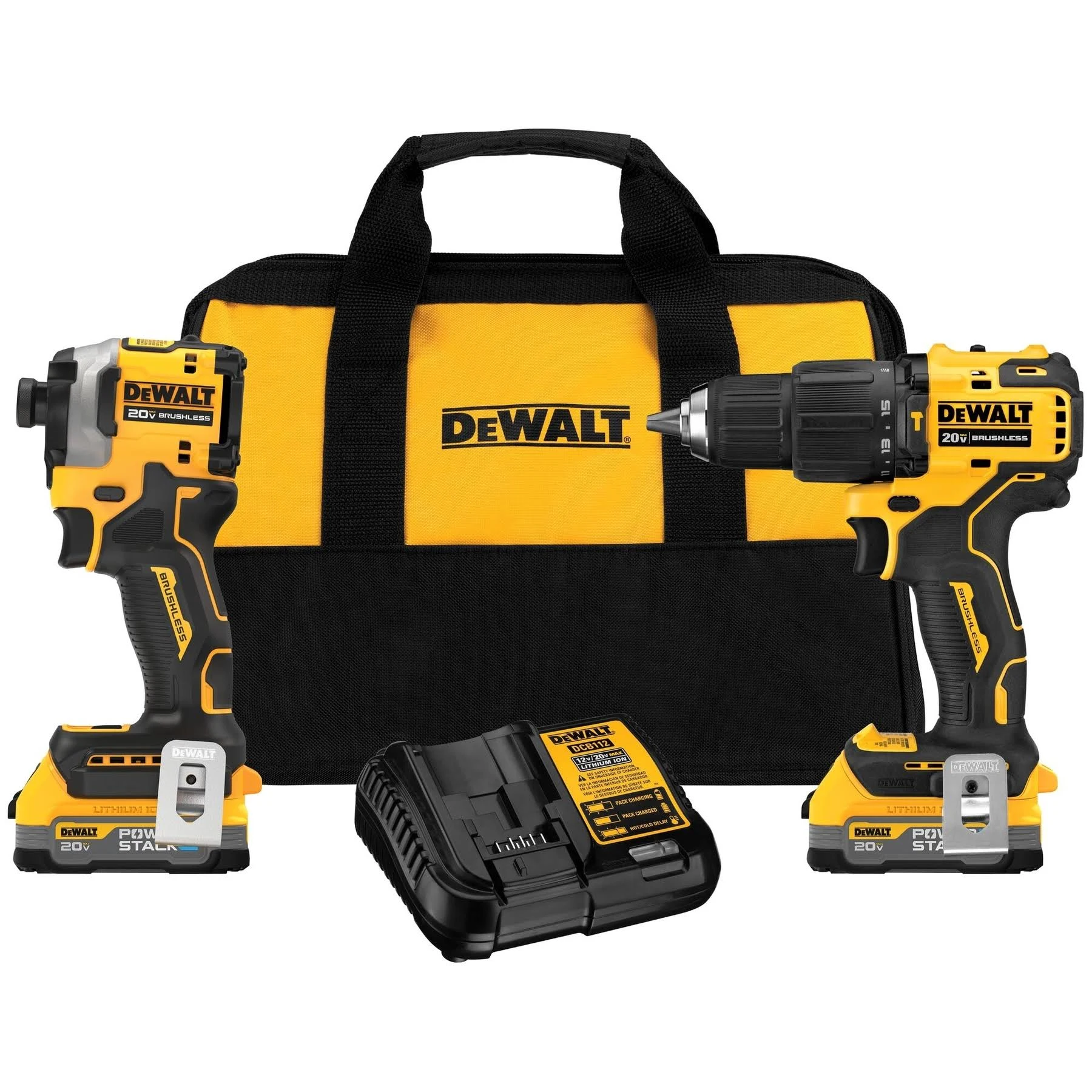 DEWALT DCK254E2 20V MAX Lithium-Ion Brushless Cordless 2 Tool Combo Kit with (2) 1.7Ah Batteries， Charger， and Bag