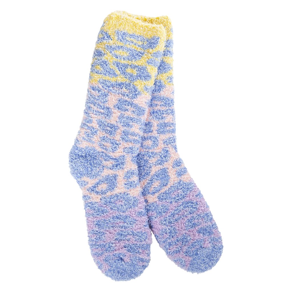 World's Softest  Holiday Knit Pickin' Fireside Crew in Blue Multi Leopard