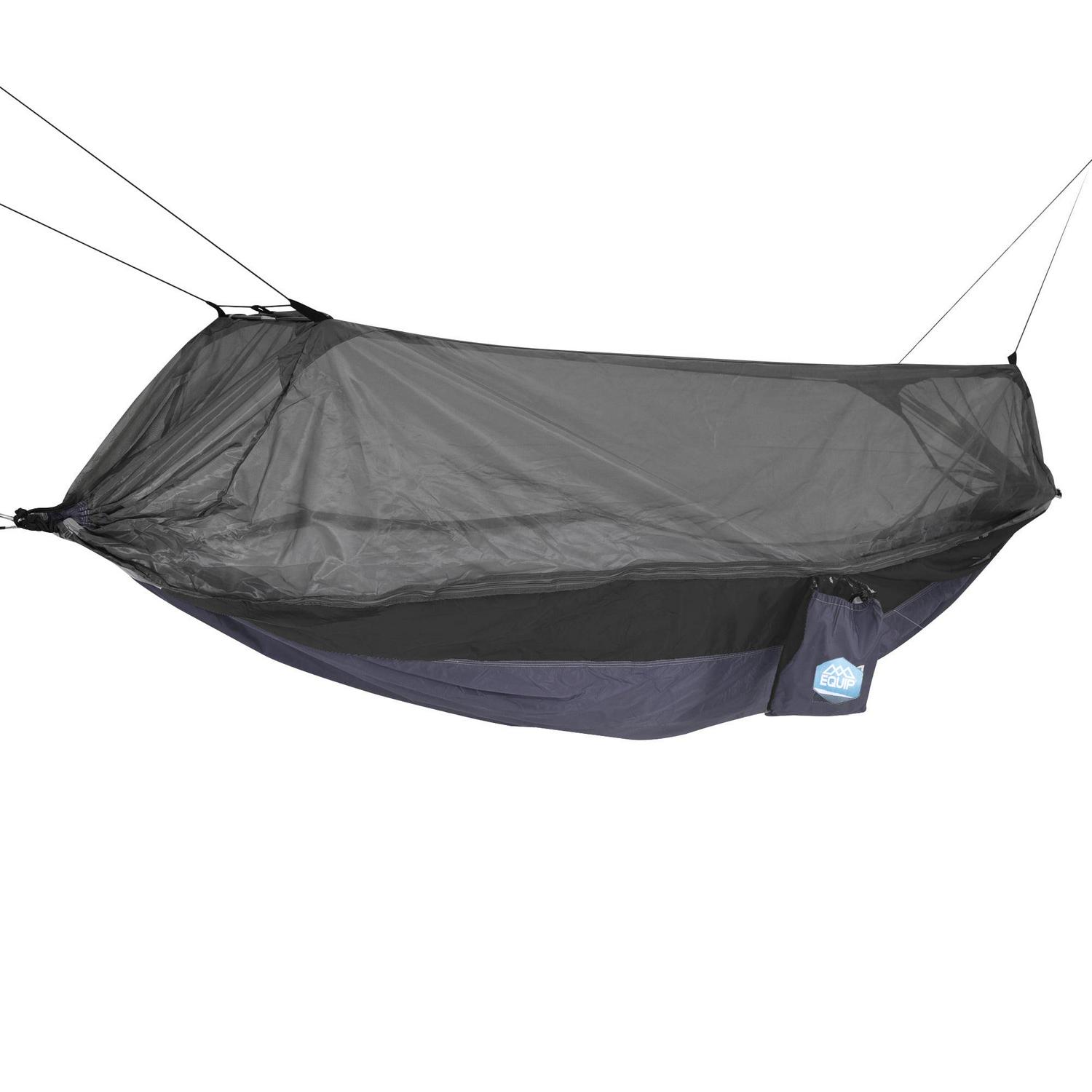 Equip Nylon Mosquito Hammock with Attached Bug Net， 1 Person Dark Gray and Black， Size 115 L x 59 W