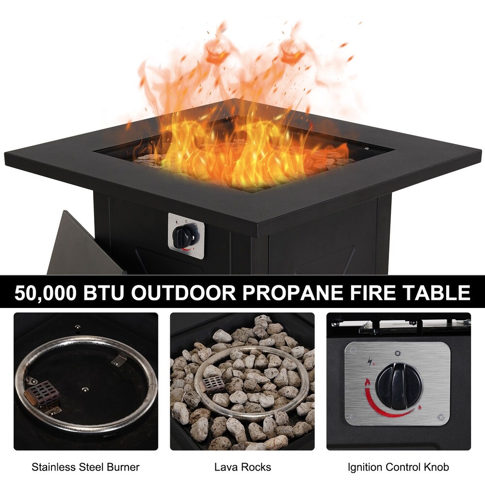 Metal Fire Table Outdoor 28 inch Square Iron Fire Pit Black