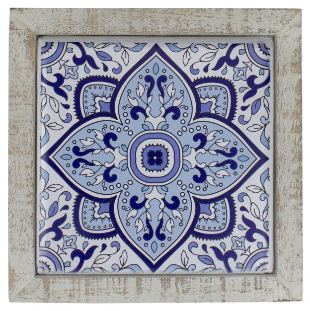 Blue And White Floral Tile Wall Decor