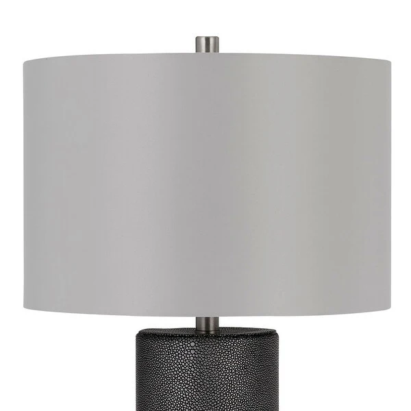 27 Inch Ceramic Table Lamp， Faux Leather Wrapped， Dimmer， Grey