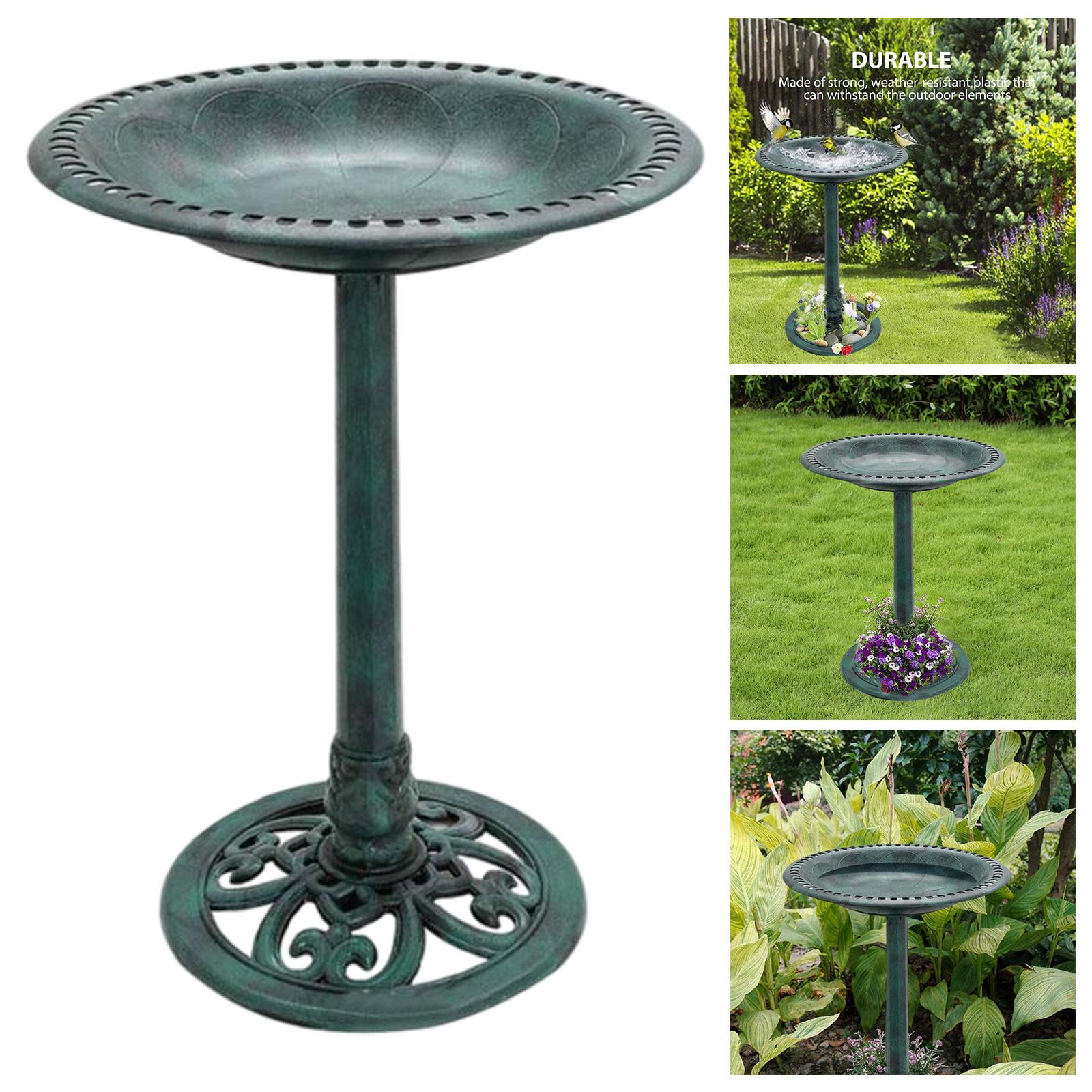 Outdoor Garden Bird Bath Weather Resistant Rustic Standing Decoration Birdbaths green