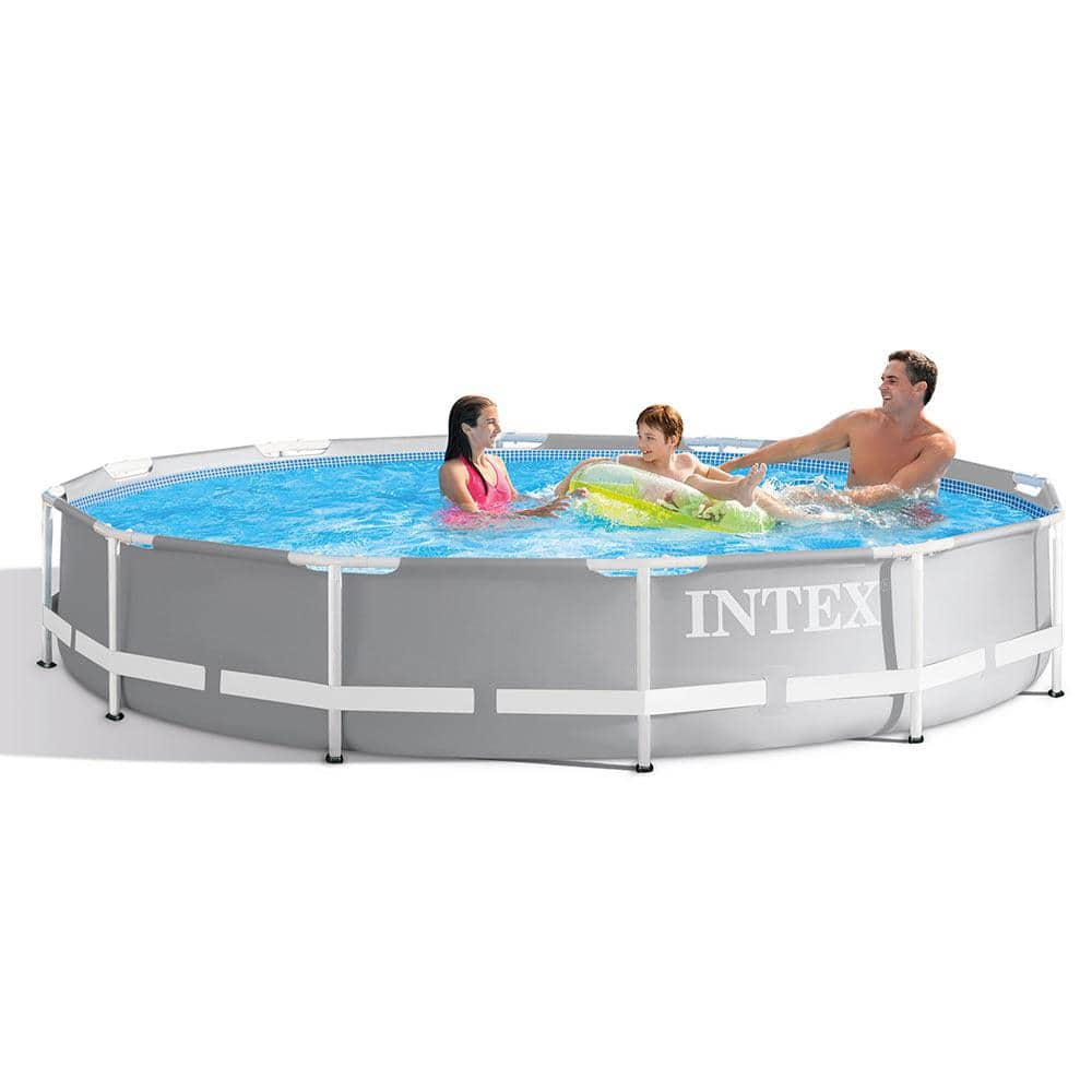 Intex Prism 12 ft. x 30 in. Deep Round Above Ground Hybrid Metal Frame Pool Set 26711EH