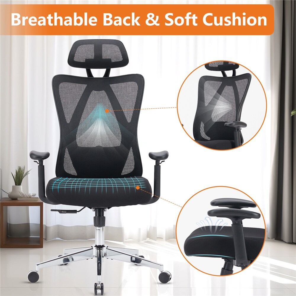 High Back Office Chair with Adjustable Headrest and Waistrest Mesh