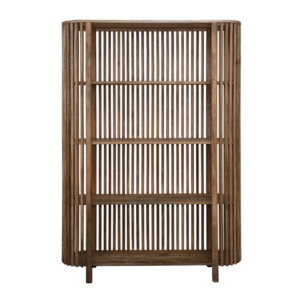 Mango Wood Slatted Bookcase with 4 Shelves