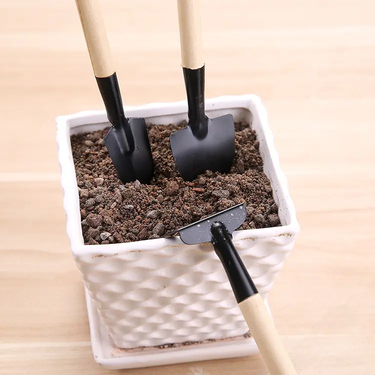 Mini garden supplies wood handle garden tool set small rake for child gardening tool