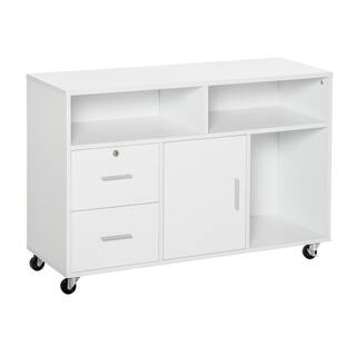 HOMCOM Printer Stand White Home Office Mobile Cabinet Organizer Desktop with Caster Wheels 836-269V80