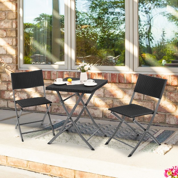 Tangkula 3pcs Patio Bistro Set Folding Wicker Chairs amp Table Outdoor Patio Furniture Set