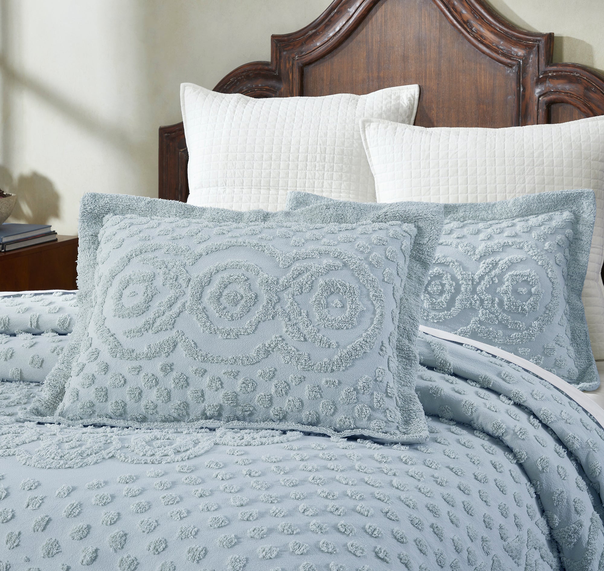 Better Trends Blue Heirloom 100% Cotton Medallion Design Bedspread Set， Twin