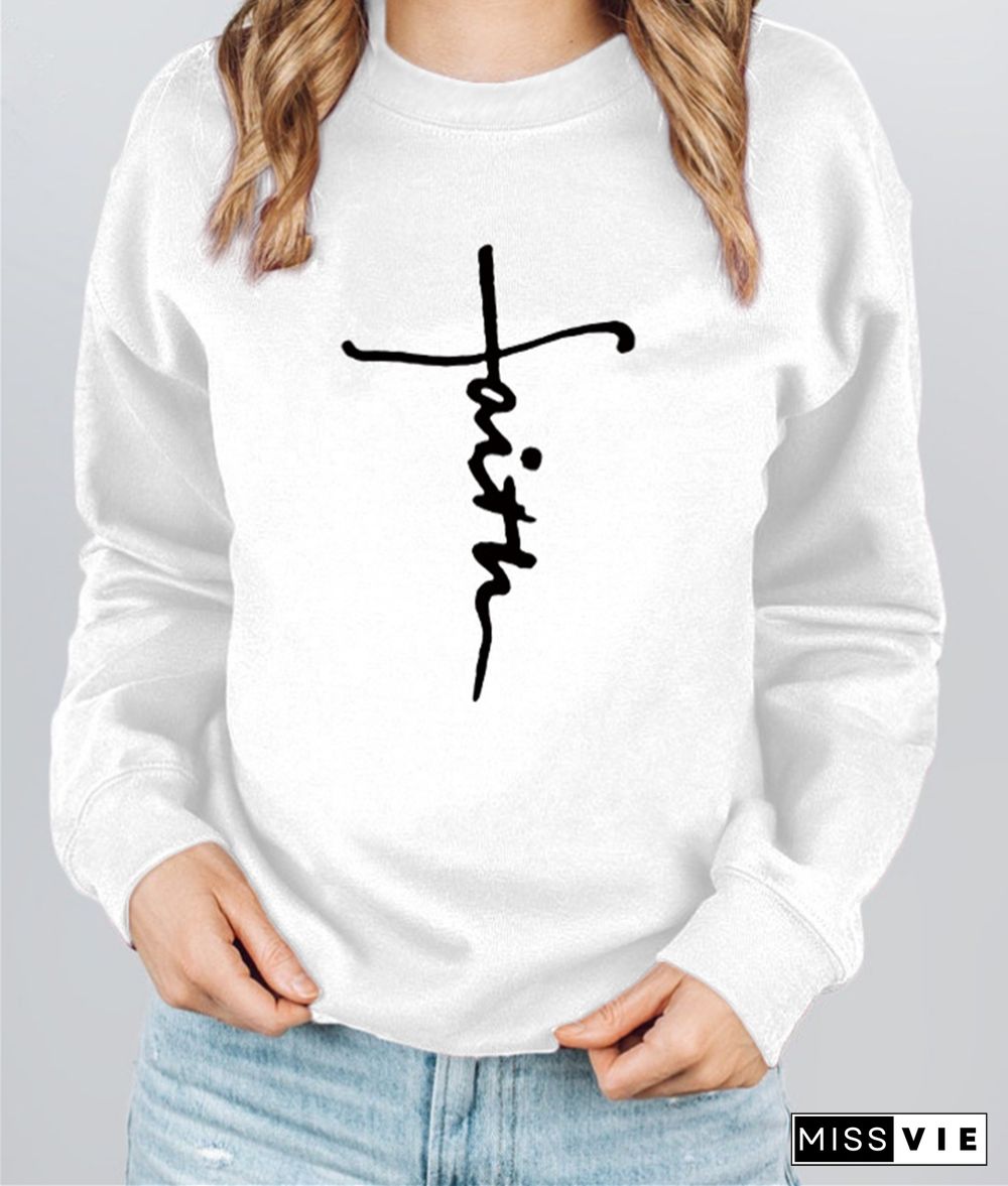 Letter Print Long Sleeve Crew Neck Casual Sweatshirt