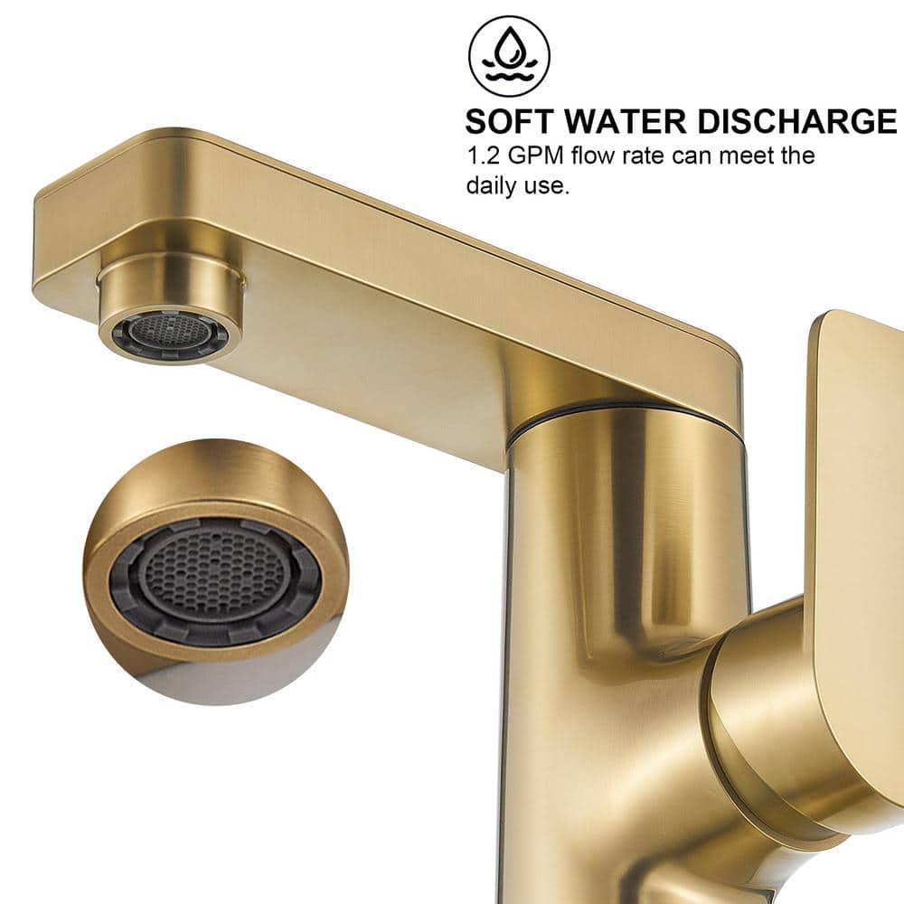 Zalerock Minimalist Single Handle Single Hole Bathroom Faucet in Brushed Gold