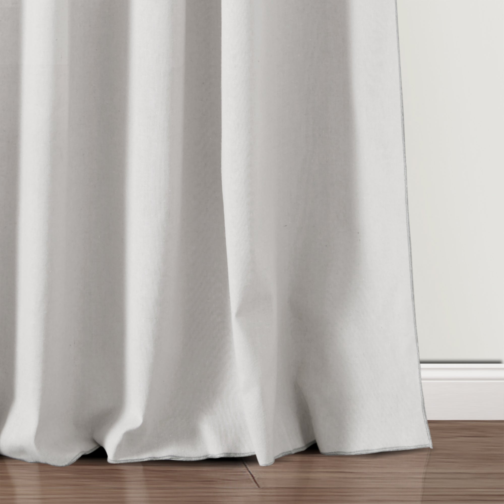 Modern Faux Linen Embroidered Edge With Attached Valance Window Curtain Panel Set