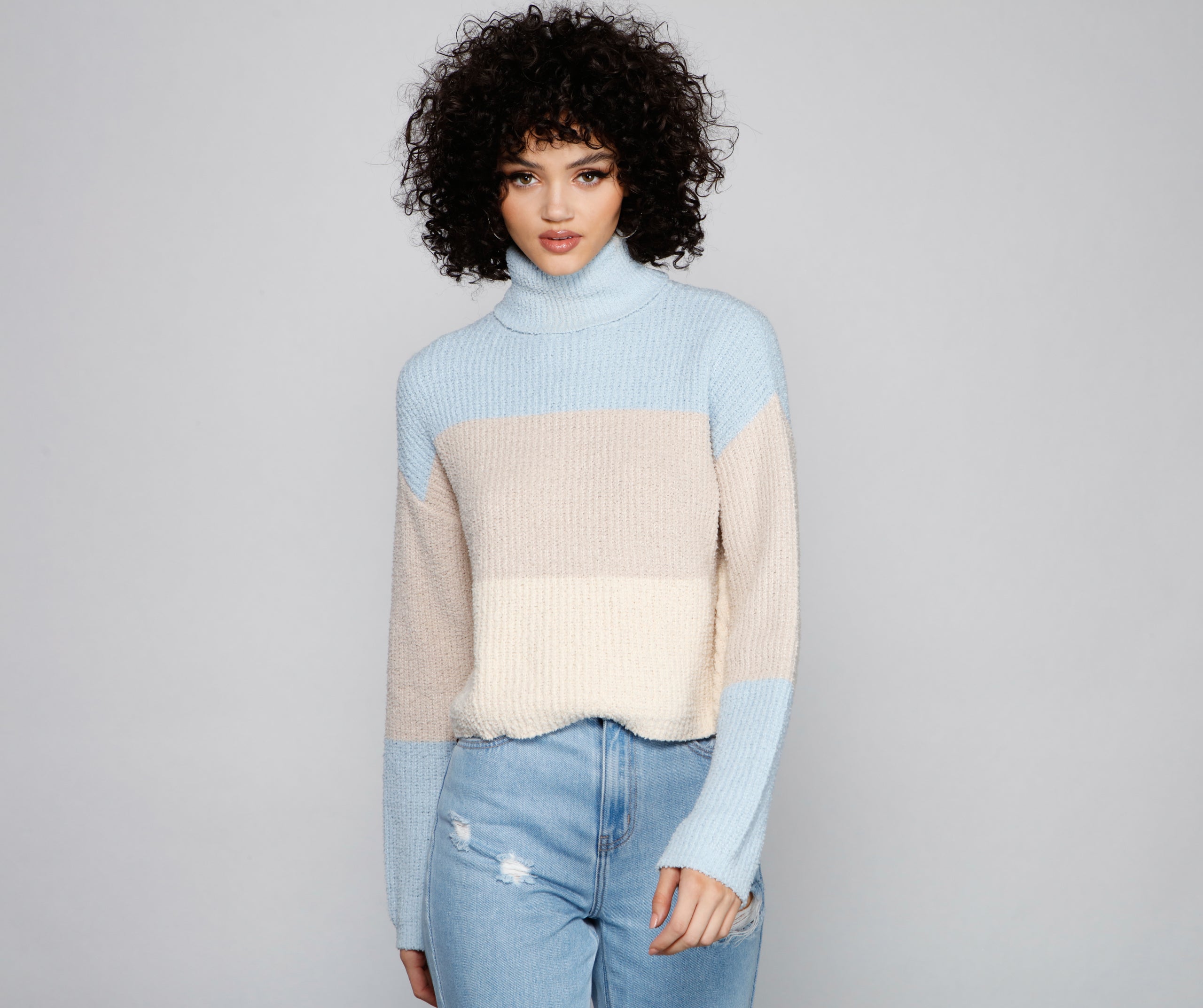 Cozy Color Block Waffle Knit Sweater