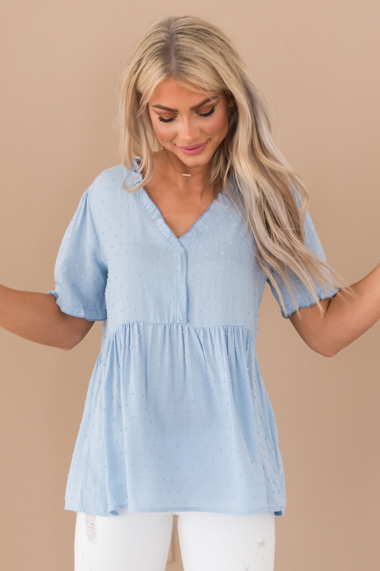 Magic Moment High-Low Swiss Dot Modest Top