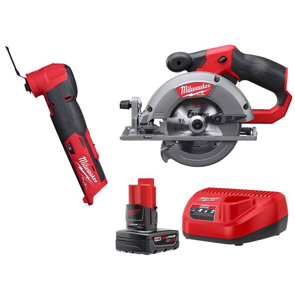 MW M12 FUEL 12-Volt Lithium-Ion Cordless Oscillating Multi-Tool and M12 FUEL 5-38 in. Circular Saw with Battery  Charger 48-59-2440-2526-20-2530-20