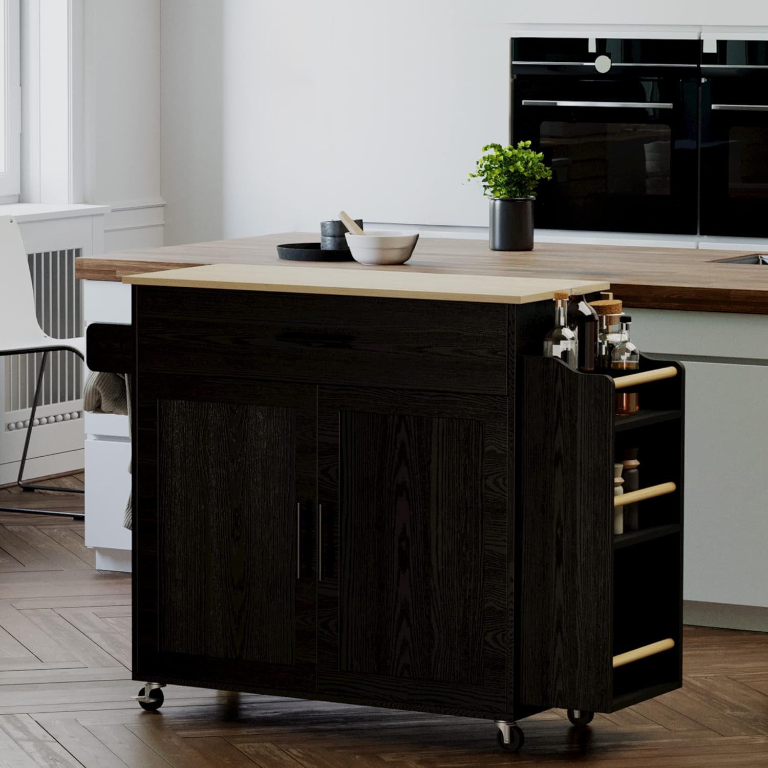 Rolling Kitchen Island with Drop Leaf, Kitchen Cart with Storage, Cabinet with Drawer